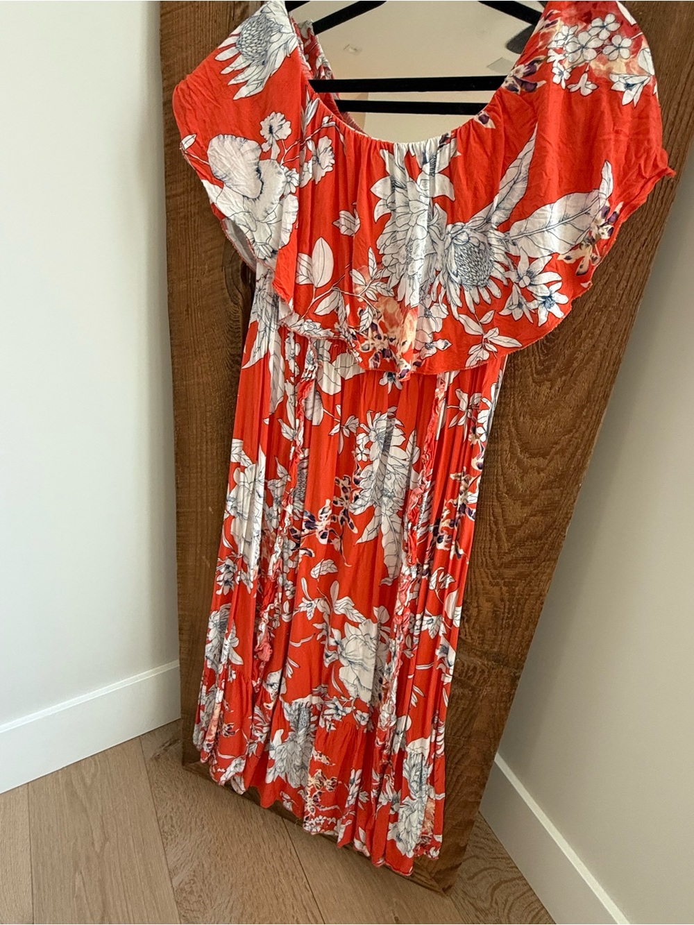 Red Floral Off-Shoulder Maxi Dress